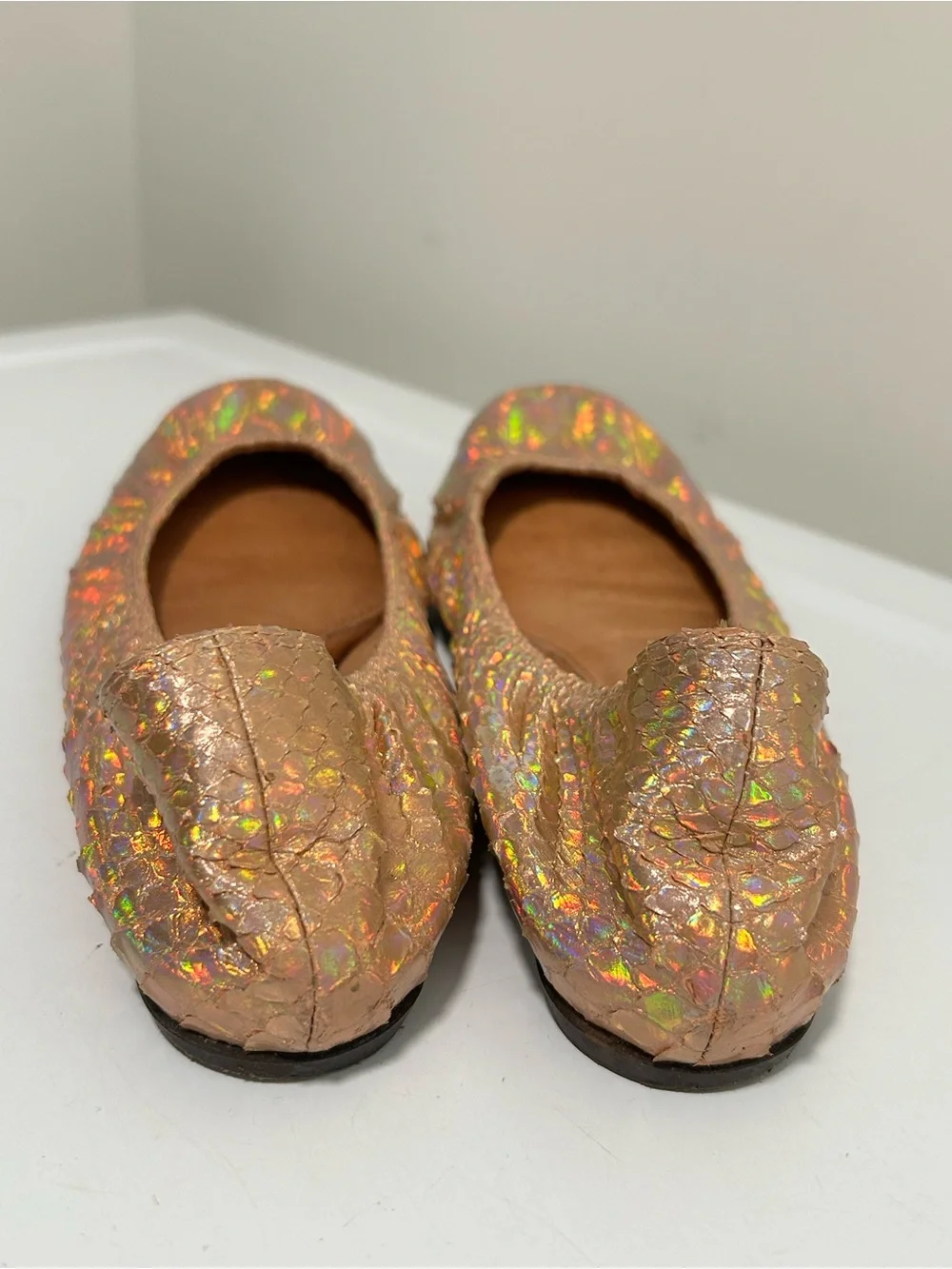 Lanvin Iridescent Snake Embossed Ballet Flats Pink Size 9 US 39.5 EU